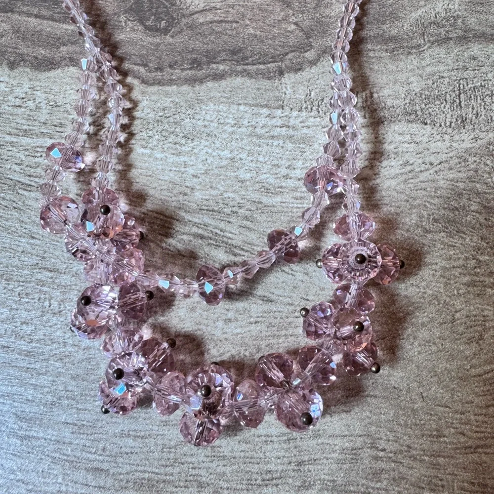 Pink Glass Crystal Chunky Cluster Necklace Baby Pink Soft Pink Coquette Girl
